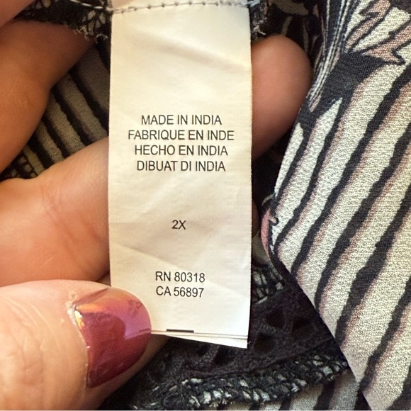 Lucky Brand Plus Sheer Mixed Print Bell Sleeve Peplum Peasant Top 2X Cottage - Picture 14 of 16